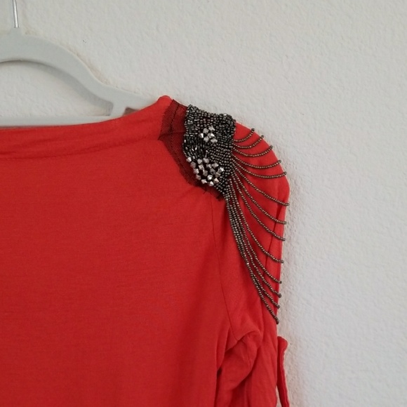 Orange top with lace and beaded shoulder details - Picture 5 of 6